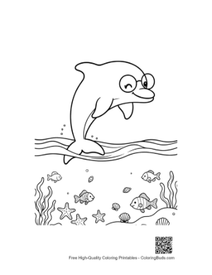 Thumbnail: Cute Dolphin Swimming Gracefully in the Deep Blue Ocean Printable