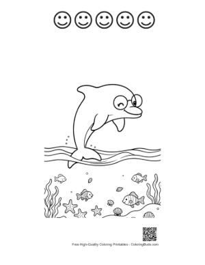 Thumbnail: Cute Dolphin Swimming Gracefully in the Deep Blue Ocean Printable and 5 Happy Face Outline