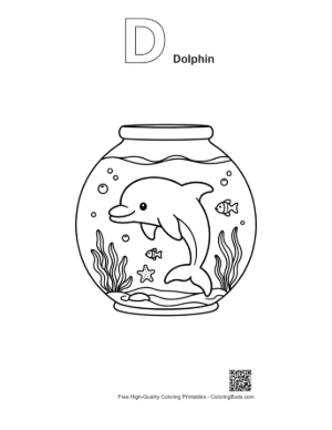 Thumbnail: Cute Dolphin Trapped in a Round Glass Fishbowl Printable Outline Alphabet D Dolphin