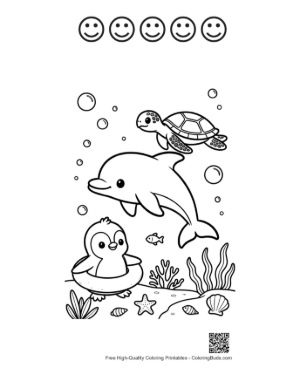 Thumbnail: Cute Jumping Dolphin Printable and 5 Happy Face Outline