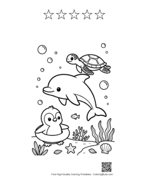 Thumbnail: Cute Jumping Dolphin Printable and 5 Star Outline