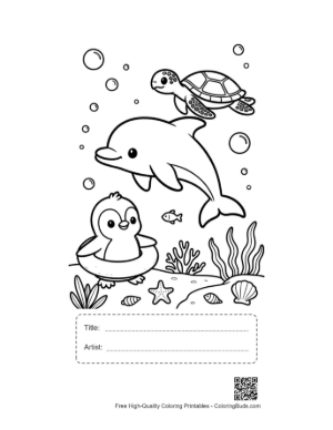 Thumbnail: Cute Jumping Dolphin Printable with Title and Artist Box