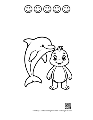 Thumbnail: Dolphin and Cute Duckling Friends Printable and 5 Happy Face Outline