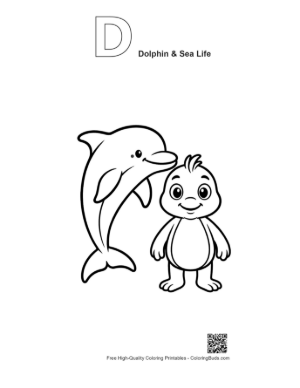 Thumbnail: Dolphin and Cute Duckling Friends Printable Outline Alphabet D Dolphin & Sea Life
