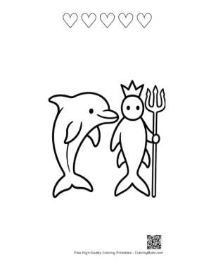 Thumbnail: Dolphin and King Neptune Outline Printable and 5 Heart Outline