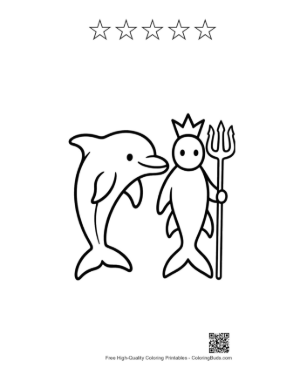 Thumbnail: Dolphin and King Neptune Outline Printable and 5 Star Outline