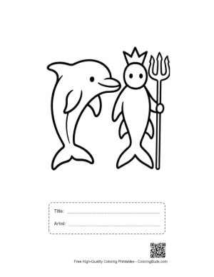 Thumbnail: Dolphin and King Neptune Outline Printable with Title and Artist Box