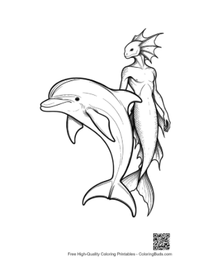 Thumbnail: Dolphin and Mermaid Line Art Duo