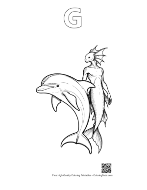 Thumbnail: Dolphin and Mermaid Line Art Duo Printable Outline Alphabet G