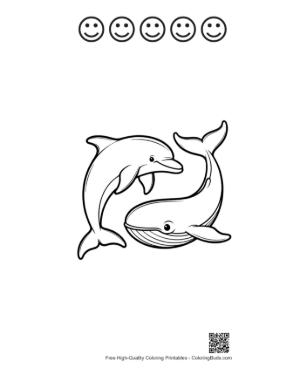Thumbnail: Dolphin and Whale in Playful Embrace Printable and 5 Happy Face Outline