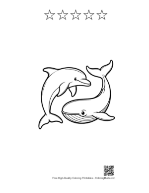 Thumbnail: Dolphin and Whale in Playful Embrace Printable and 5 Star Outline