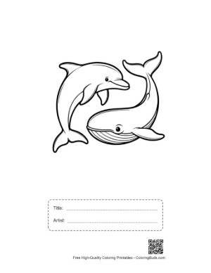 Thumbnail: Dolphin and Whale in Playful Embrace Printable with Title and Artist Box