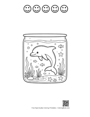 Thumbnail: Dolphin Calf in a Tall Glass Jar with Sea Plants Printable and 5 Happy Face Outline