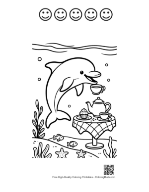 Thumbnail: Dolphin Having Afternoon Tea with a Teapot Underwater Printable and 5 Happy Face Outline