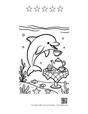 Thumbnail: Dolphin Having Afternoon Tea with a Teapot Underwater Printable and 5 Star Outline