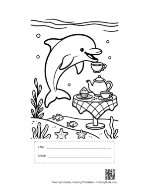 Thumbnail: Dolphin Having Afternoon Tea with a Teapot Underwater Printable with Title and Artist Box