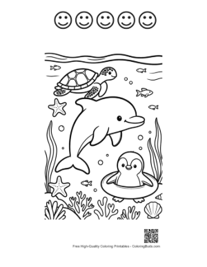 Thumbnail: Dolphin Jumping Over a Penguin in a Floating Ring Printable and 5 Happy Face Outline