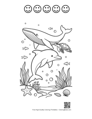 Thumbnail: Dolphin Jumping Over a Sea Lion in the Tropical Sea Printable and 5 Happy Face Outline
