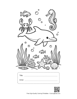 Thumbnail: Dolphin Jumping Over a Stingray in the Tropical Ocean Printable with Title and Artist Box