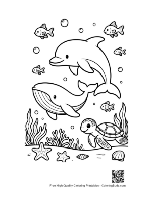Thumbnail: Dolphin Jumping over a Whale in the Deep Blue Ocean Printable