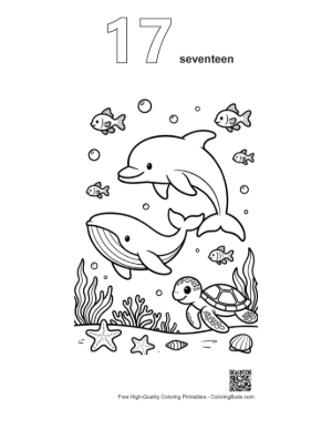 Thumbnail: Dolphin Jumping over a Whale in the Deep Blue Ocean Printable Outline Number 17