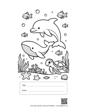 Thumbnail: Dolphin Jumping over a Whale in the Deep Blue Ocean Printable with Title and Artist Box