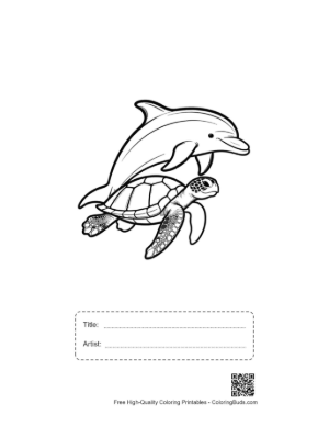 Thumbnail: Dolphin Leaping Joyfully Over Sea Turtle Printable with Title and Artist Box