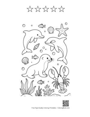 Thumbnail: Dolphin Leaping Over a Baby Seal and Lobster Printable and 5 Star Outline