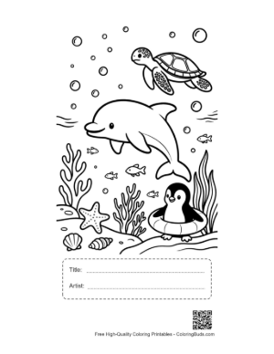 Thumbnail: Dolphin Leaping Over a Penguin in a Lifebuoy Printable with Title and Artist Box