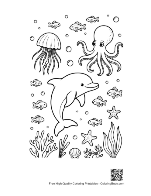 Thumbnail: Dolphin Leaping Over an Octopus in the Deep Sea Printable