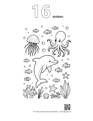 Thumbnail: Dolphin Leaping Over an Octopus in the Deep Sea Printable Outline Number 16