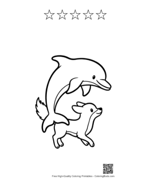 Thumbnail: Dolphin Leaping with Joyful Chihuahua Printable and 5 Star Outline