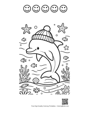 Thumbnail: Dolphin Sea Life Coloring Sheet Printable and 5 Happy Face Outline