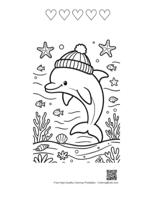 Thumbnail: Dolphin Sea Life Coloring Sheet Printable and 5 Heart Outline