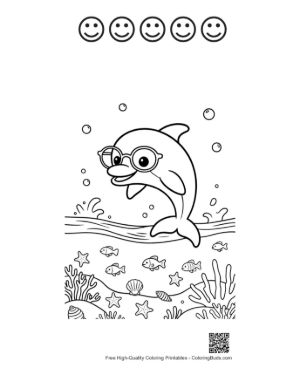Thumbnail: Dolphin Sea Life Printable and 5 Happy Face Outline