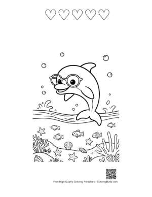 Thumbnail: Dolphin Sea Life Printable and 5 Heart Outline