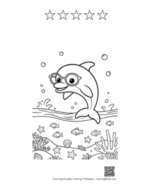 Thumbnail: Dolphin Sea Life Printable and 5 Star Outline