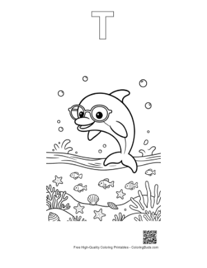 Thumbnail: Dolphin Sea Life Printable Outline Alphabet T