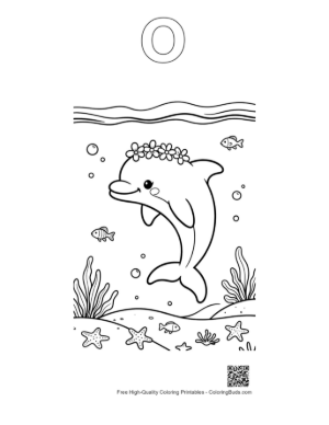 Thumbnail: Dolphin Wearing a Flower Crown Swimming in the Ocean Printable Outline Alphabet O