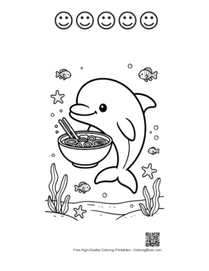Thumbnail: Download Dolphin Sea Life Coloring Page Printable and 5 Happy Face Outline