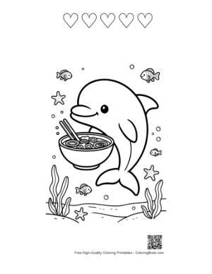 Thumbnail: Download Dolphin Sea Life Coloring Page Printable and 5 Heart Outline