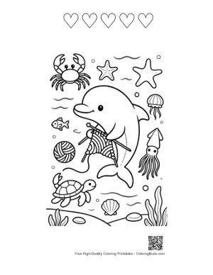 Thumbnail: Download Dolphin Sea Life Printable and 5 Heart Outline