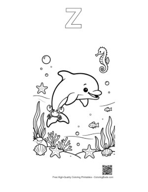 Thumbnail: Download Jumping Dolphin Coloring Sheet Printable Outline Alphabet Z