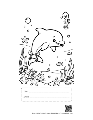 Thumbnail: Download Jumping Dolphin Coloring Sheet Printable with Title and Artist Box