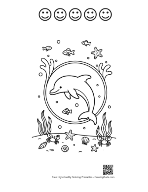 Thumbnail: Easy Dolphin Sea Life Coloring Page Printable and 5 Happy Face Outline