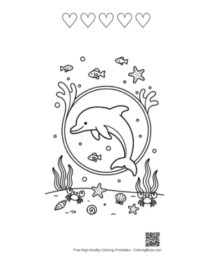 Thumbnail: Easy Dolphin Sea Life Coloring Page Printable and 5 Heart Outline