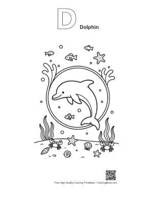 Thumbnail: Easy Dolphin Sea Life Coloring Page Printable Outline Alphabet D Dolphin