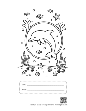 Thumbnail: Easy Dolphin Sea Life Coloring Page Printable with Title and Artist Box