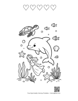 Thumbnail: Easy Jumping Dolphin Printable and 5 Heart Outline