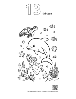 Thumbnail: Easy Jumping Dolphin Printable Outline Number 13